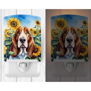 Certifié UL New Basset Hound Tournesols Veilleuse en céramique compacte 6x4x3 multicolore pour chambre à coucher salle de bain couloir cuisine - Product Image 2