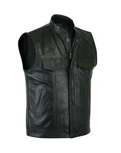 Gilet tactique réversible en cuir véritable 100% pour homme, respirant, style motard, pour club de motards, automne - Product Image 1