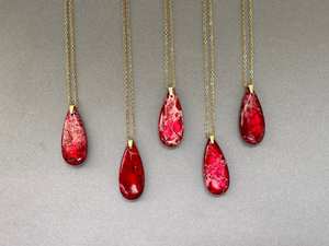 Collier pendentif goutte en jaspe rouge naturel fait main, bijou en pierre précieuse en forme de larme pour femme, cadeau de bijoux bohèmes - Product Image 2