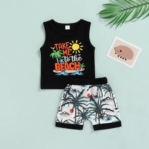 Customizable Summer Boys Clothing Sets Beach Vest Coconut Tree Shorts Casual Two Pieces Clothing Sets Made By TRIOTAKE INDUSTRY - Product Image 2