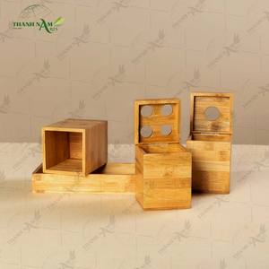 Ensemble d'accessoires de salle de bain en bambou, organisateur en bambou pressé, rangement de luxe pour salles de bain modernes - Product Image 2