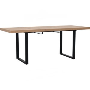 Industrial Modern Minimalist <b>Extendable</b> <b>Table</b> Oak <b>Wood</b> Pattern Melamine Desk Black Metal Base <b>Table</b> for Cafe Office Hotel - Product Image 1