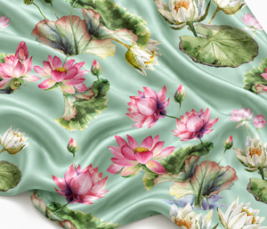 Tissu en satin de soie modal 100% pur, bleu floral, tissage satiné, textile floral pour vêtements féminins, robe de nuit d'été - Product Image 2