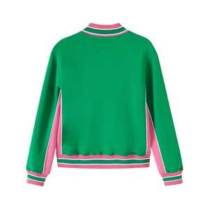 Chaqueta de calentamiento AKA Green Air Tech Fleece para mujer, con ribete rosa, bordado de chenilla con letras griegas, cremallera premium, corte atlético. - Product Image 2