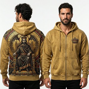 Sudadera con Capucha Personalizada con Lavado Ácido Naranja para Hombre, Diseño Gráfico de Huevo de Dragón, Estilo Vintage, Oversize, de Felpa Gruesa - Product Image 4