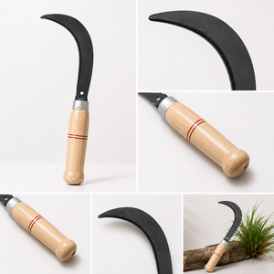 Faucille à manche en bois, lame dentelée en acier au carbone, coupe-herbe, désherbeur, outil de récolte pour jardin et ferme, équipement agricole - Product Image 4
