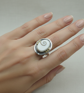 Natural Shiva Eye Shell <b>Ring</b> 925 Sterling <b>Silver</b> Brass Ball Handmade <b>Statement</b> <b>Ring</b> Rose Gold Yellow Gold Plated Jewelry - Product Image 4