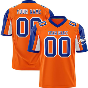 Camiseta de Fútbol Americano Personalizada para Hombre, Naranja y Azul, Cuello en V, Manga Corta, Impresión Sublimada, Absorbe la Humedad, Nombre y Número del Equipo - Product Image 4