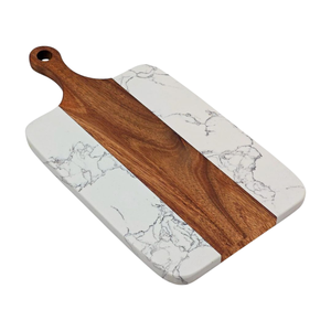 Tabla de Cortar de Madera de Acacia Premium y Mármol Blanco, Resistente, de Dos Tonos, con Asa, Tabla Decorativa para Servir Charcutería - Product Image 1