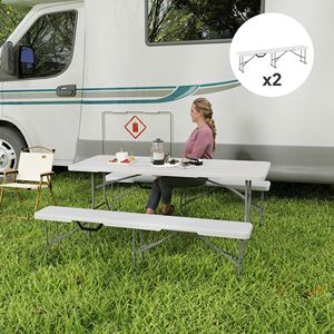 2 Pack 6 ft Portable Foldable <b>Plastic</b> <b>Bench</b> Seats with Carrying Handle Camping Furniture White Color - Product Image 1