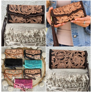 Portefeuille long de luxe en cuir véritable façonné pour femme, style western, anti-RFID, fermeture à bouton-pression, pochette de voyage pour femme, nouvelle collection, vente chaude - Product Image 1