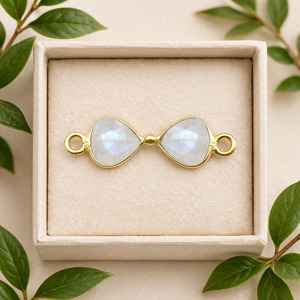 Moonstone Heart Connector 6mm | Bezel Set <b>Charm</b> | Handmade Jewelry Supply - Product Image 1