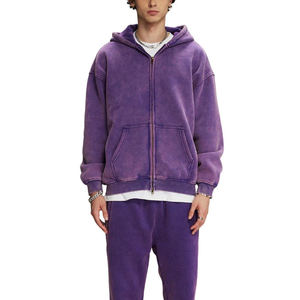 Conjunto de Sudadera con Capucha y Pantalones Anchos de Algodón 100% Personalizados para Hombre, Estilo Urbano, con Cremallera y Lavado Ácido, con Pedrería - Product Image 1