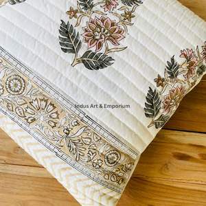 Indian Hand Block <b>Print</b> Cotton Quilted Decorative 40 X 40CM Square <b>Cushion</b> Cover - Product Image 3