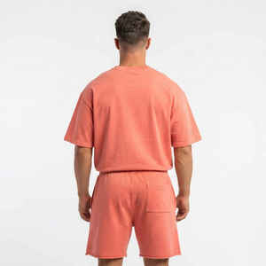 Summer Breathable High Street Style Knitted T Shirts Shorts <b>Set</b> Casual Blank Polyester Cotton Men Custom Logo 2-Piece <b>Twin</b> <b>Sets</b> - Product Image 5