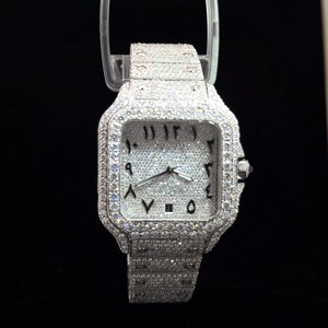 Reloj de lujo con diamantes blancos, brazalete con pavé de diamantes, esfera en oro rosa, automático, estilo hip hop para hombre. - Product Image 1