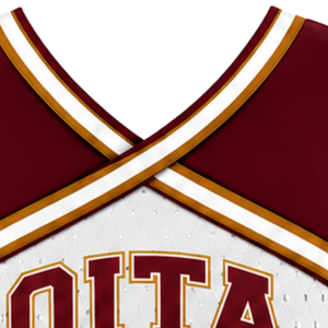Haut court de cheerleading sans manches pour femme, col en V, couleur bordeaux et or blanc, pour performance athlétique, uniforme d'équipe de cheerleading, compétition - Product Image 6
