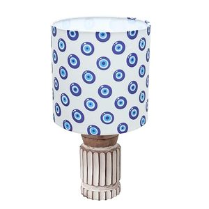 Lámpara de Mesa Ojo Turco con Remate de Porcelana, Pantalla de Tela con Patrón de Ojo Azul, Diseño Tradicional, Decoración para Sala de Estar, Regalo de Recuerdo - Product Image 1