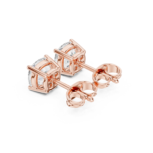 Cushion Cut Diamond <b>Stud</b> Earrings in Solid Gold or Sterling <b>Silver</b> Elegant Four Prong Setting Square Jewelry for Women - Product Image 2