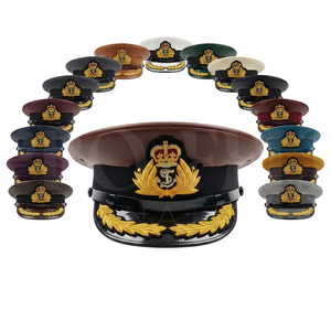 Customized Color Wool Blend Visor Cap Classic Uniform Style Embroidered Badge Design Adjustable Flat Top Headwear for <b>Men</b> - Product Image 1