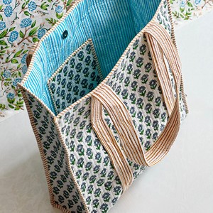 Sac fourre-tout matelassé en coton à motif floral avec poche intérieure, style bohème, ouverture supérieure, sac de shopping toutes saisons, design léger - Product Image 4