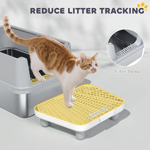 Bac à litière pour chat extra large anti-fuite d'urine avec pelle et tapis en acier inoxydable, nettoyage facile, non collant - Product Image 6