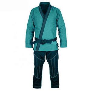 Kimono de BJJ color verde azulado, unisex para adultos, uniforme de judo y karate de algodón con cinturón, ropa de entrenamiento duradera, corte regular, teñido liso. - Product Image 2