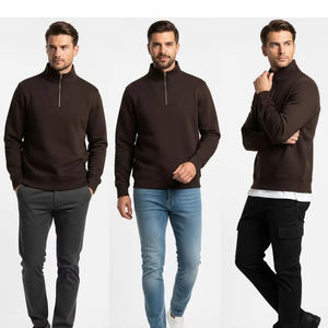 Sudadera Elegante para Hombre, Color Marrón Espresso, con Cierre de Cremallera de un Cuarto, Cuello Alto, Manga Larga, Estilo Moderno para Otoño e Invierno - Product Image 1