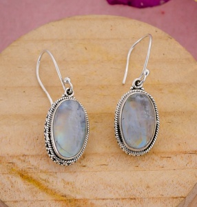 <b>Rainbow</b> Moonstone 925 Sterling Silver Oval Dangle Earrings Crystal Birthstone Handmade Gemstone Jewelry Women Wedding Luxury - Product Image 5