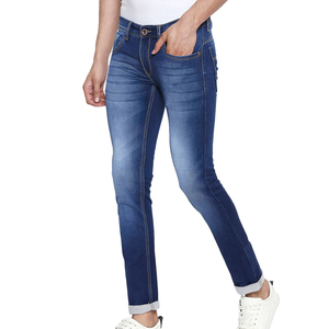 Jean en denim délavé coupe droite pour homme de haute qualité, couleur personnalisée, multi-poches, décontracté, bleu foncé, avec logo décoratif - Product Image 5