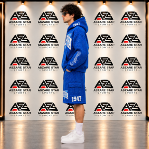 เสื้อฮู้ดดี้โอเวอร์ไซส์ปักลายปักคริสตัลแบบกำหนดเองขายดี พร้อมกางเกงขาสั้นพิมพ์ลาย - Product Image 4
