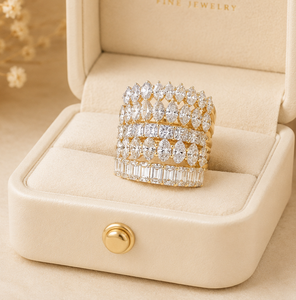 Bague demi-éternité en or massif 10K 14K 18K avec diamants de laboratoire certifiés IGI, couleurs DEF, clarté VS VVS, formes variées (marquise, ovale, princesse) - Product Image 1