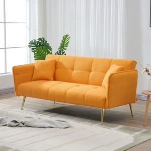 Divano letto futon convertibile in tessuto Teddy Fleece da 70 pollici con braccioli e schienale regolabili, divano moderno per soggiorno - Product Image 3
