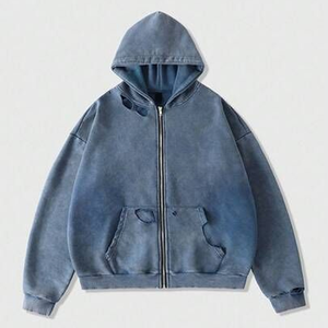 Sweat à capuche zippé vintage délavé surdimensionné en molleton de coton épais, style streetwear, marque privée OEM - Product Image 4