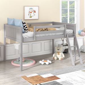 Letto a soppalco basso grigio per bambini, misura Twin, con scaletta, opzioni di posizionamento scaletta a sinistra o a destra - Product Image 2