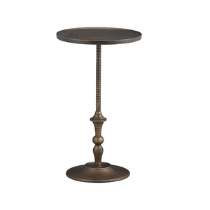 Antique Bronze Metal <b>Side</b> <b>Table</b> <b>Round</b> Accent <b>Table</b> with Raised Edge Top, Turned Pedestal Stem & Weighted Base for Living Room - Product Image 1