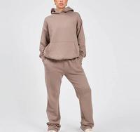Ensemble de jogging deux pièces décontracté pour femme en coton 100 % de haute qualité, haut long et pantalon de survêtement couleur unie, coupe oversize pour l'hiver