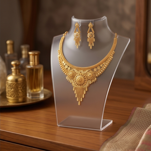 Divyoro - Juego de Collar y Pendientes de Aleación de Cobre con Baño de Oro, Diseño Clásico con Patrón de Flor Dorada para Mujer, Longitud Ajustable, para Boda, 29g - Product Image 2
