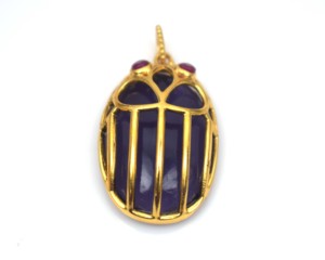 Gold Plated multi Gemstone Lazuli Scarab Pendant With Ruby Accents Classic Themed Charm For Everyday Wear Unisex Jewelry - Product Image 6
