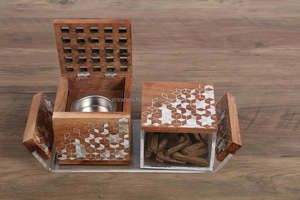 Exquisito Quemador de Incienso con Incrustaciones de Nácar y Bandeja Decorativa, Juego de Regalo Premium de Mubkhar Árabe para Ramadán, Eid - Product Image 3