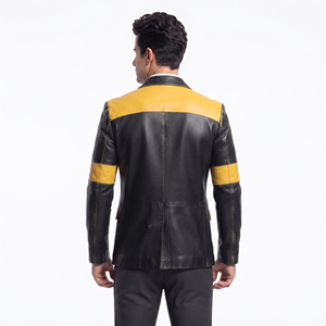 OEM Men <b>Leather</b> <b>Blazer</b> <b>Jacket</b> Mens PU Cowhide Button Down <b>Leather</b> <b>Blazer</b> Men's <b>Leather</b> <b>Blazer</b> <b>Jacket</b> Office <b>Leather</b> Coat - Product Image 2
