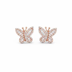 Boucles d'oreilles clous papillon en or massif 14 carats avec diamants de laboratoire taille baguette et taille ronde de 0,47 carat – Idéales pour le quotidien et comme cadeau - Product Image 3