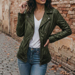 Veste en cuir de mouton pour femme, vêtement d'extérieur d'hiver, décontractée, réversible, imperméable, écologique - Product Image 4