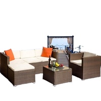 Ensemble de canapé d'extérieur modulable 6 pièces en rotin PE, design moderne pour salle à manger, hôtel, maison, bureau et salon