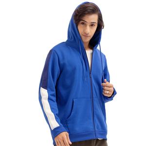 Sudadera con capucha de color azul para hombre, sudadera de invierno con bolsillo Formal de algodón y cremallera Colorblock - Product Image 3