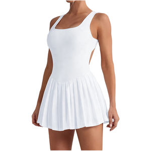 Women's Spandex/Nylon Pleated One-Piece Backless Sportswear Outdoor Anti-Walk Fitness <b>Skirt</b> Breathable with Pockets - Product Image 1