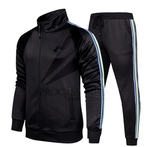 Conjunto Deportivo Casual para Hombre, 2 Piezas, Cierre Completo, Cuello Alto, Color Sólido, Transpirable, Poliéster, Ropa de Otoño - Product Image 1
