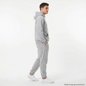 Men's Solid Gray Hooded Tracksuit Full Length 100% Cotton Casual Athletic Wear with Drawstring Closure and Side Pockets - Product Image 2