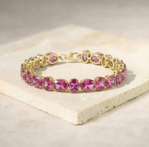Oval Cut Lab Grown Pink Sapphire <b>Charm</b> Bracelet Sterling <b>Silver</b> Gold Elegant Luxury Women Wedding Anniversary Birthday Gift - Product Image 2