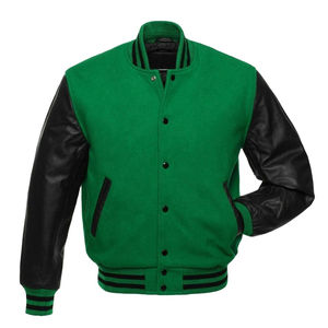 Nouvelle veste de baseball varsity en toile de laine verte pour homme Captens Sports 2026, avec logo frontal et manches en cuir noir - Product Image 1